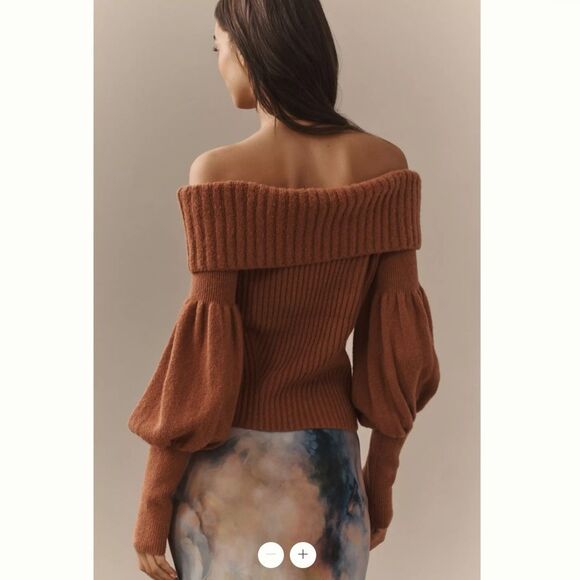 Anthropologie The Tessa Off-The-Shoulder Puff-Sleeve Wool Blend Sweater - Picture 3 of 4